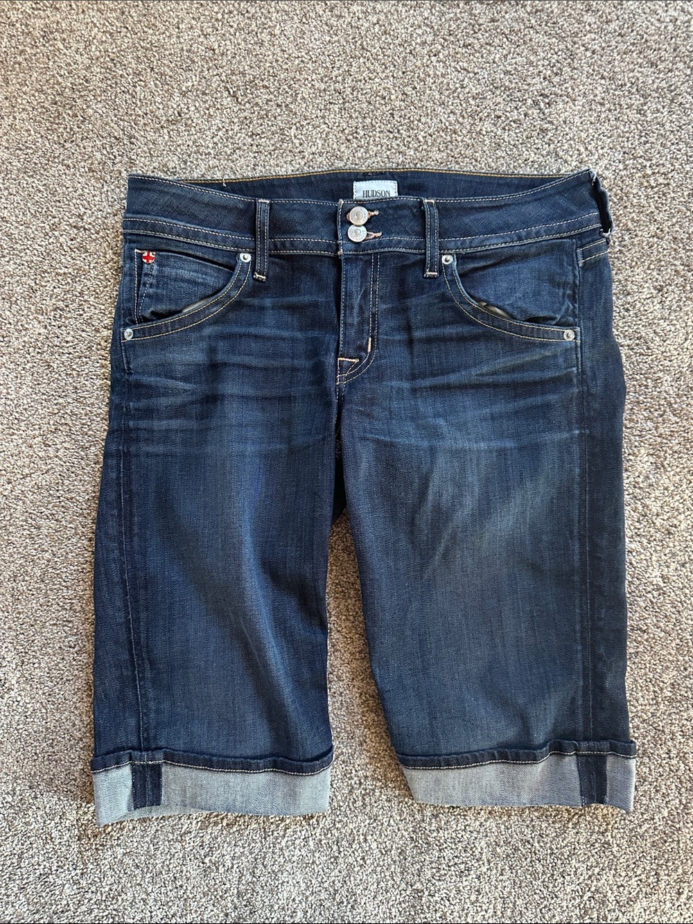 Hudson Jeans Dark Blue Denim Cropped Bermuda Shorts